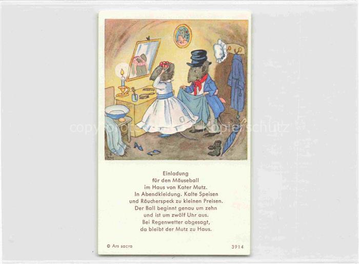 IBM BOHATTA-MORPURGO Ida (1900-1992) Kuenstlerkarte Nr. 3914 Maeuseball Einladun