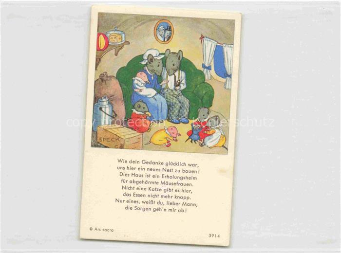 IBM BOHATTA-MORPURGO Ida (1900-1992) Kuenstlerkarte Nr. 3914 Maeuse Familie