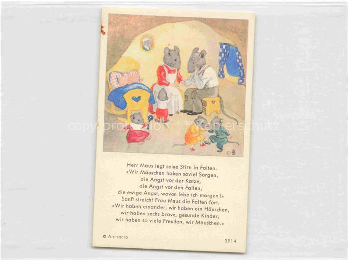 IBM BOHATTA-MORPURGO Ida (1900-1992) Kuenstlerkarte Nr. 3914 Maeuse sorgen Angst