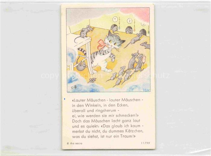 IBM BOHATTA-MORPURGO Ida (1900-1992) Kuenstlerkarte Nr. 11799 Katze Maeuse