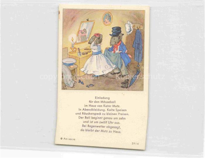 IBM BOHATTA-MORPURGO Ida (1900-1992) Kuenstlerkarte Nr. 3914 Einladung Maeusebal