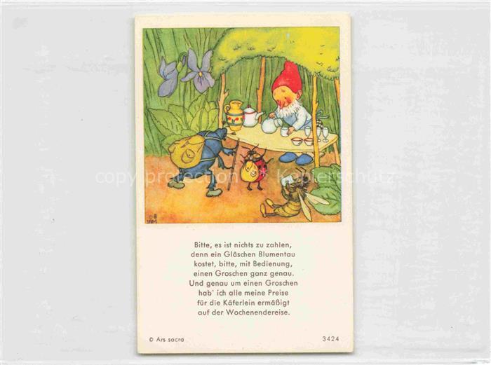 IBM BOHATTA-MORPURGO Ida (1900-1992) Kuenstlerkarte Nr. 3424 Zwerg Kaefer Glaesc