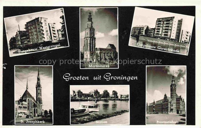 GRONINGEN NL Flatgebouw Westersingel Gorechtkade Martinitoren St. Josephkerk Sta