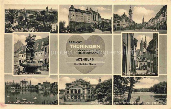 ALTENBURG  (S.A.) Thueringen Stadtpanorama Schloss Markt Skatbrunnen Rote Spitze