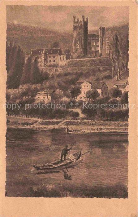 Neckarsteinach Blick zur Mittelburg Kuenstlerkarte