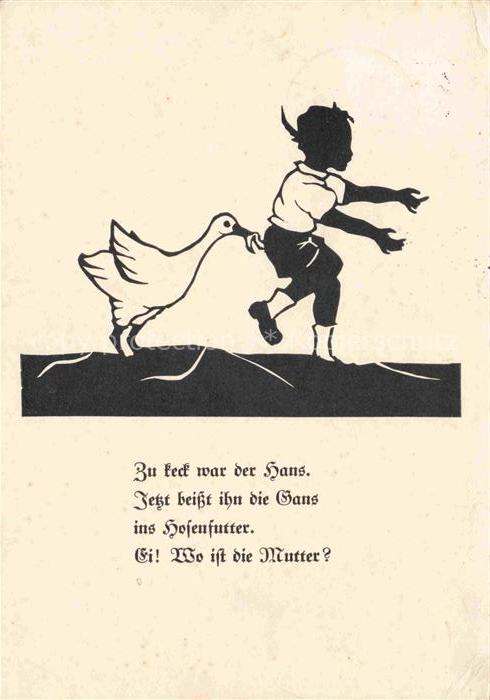 Scherenschnitt-AK SCHATTENBILDKARTE Shadowbolt Kinderkarte Reihe 515 Gans beisst