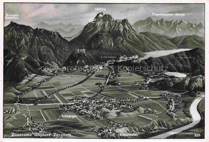 Schwangau Ostallgaeu Bayern Allgaeuer Bergwelt Panoramakarte Nr. 255 aus der Vog