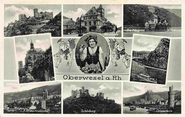 Oberwesel Rhein Schoenburg Marktplatz Die Pfalz St Martinskirche Ochsenturm