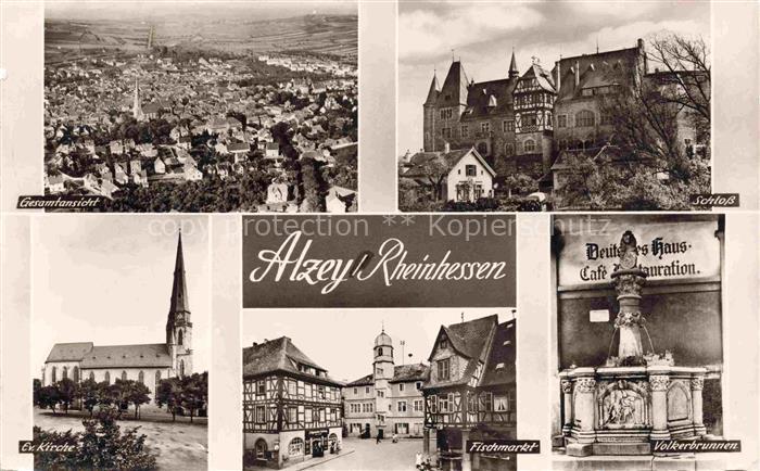 Alzey Panorama Schloss Ev Kirche Fischmarkt Voelkerbrunnen