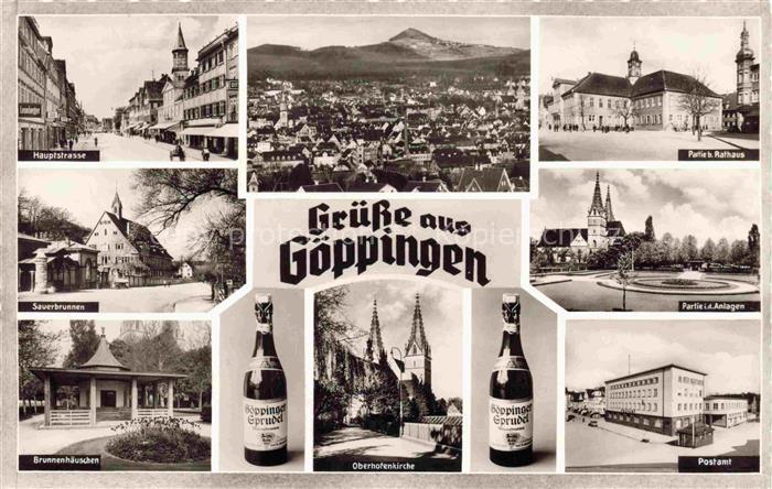 GoePPINGEN BW Hauptstrasse Sauerbrunnen Brunnenhaeuschen Oberhofenkirche Rathaus