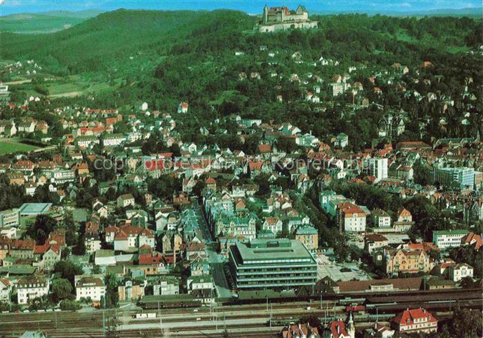 Coburg Bayern Blick vom Bahnhof und HUK zur Veste Fliegeraufnahme