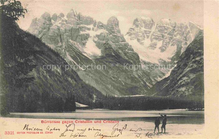 Duerrensee Lago di Landro Suedtirol IT mit Cristallin und Cristallo