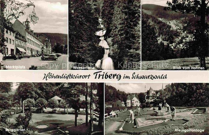 Triberg Schwarzwald BW Marktplatz Wasserfaelle Blick vom Hohnen Burggarten Minig