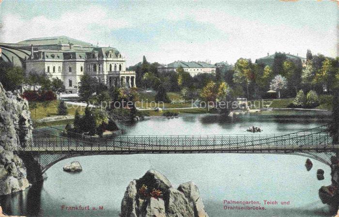 FRANKFURT AM MAIN Palmengarten Teich und Drahtseilbruecke