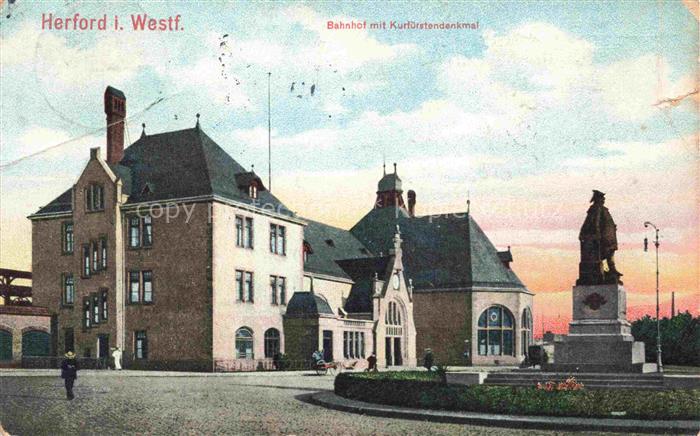 HERFORD Bahnhof mit Kurfuerstendenkmal