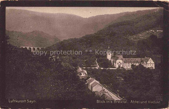 Sayn-Bendorf Mayen-Koblenz Rheinland-Pfalz Blick ins Brextal mit Abtei und Viadu