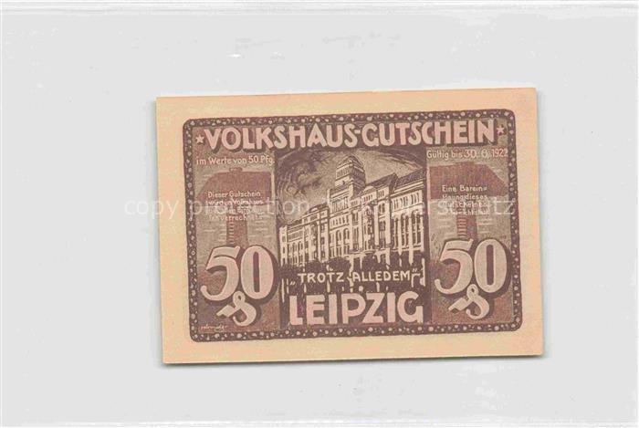Geldscheine auf AK Muenzen auf AK Volkshausgutschein Leipzig