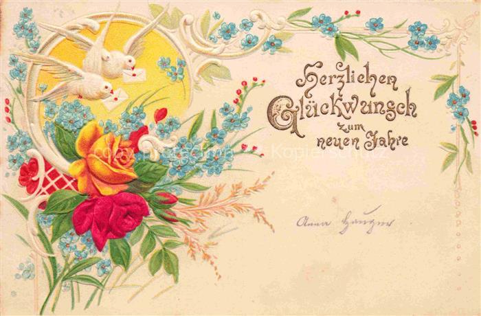 Brieftaube Carrier Pigeon voyageur-- Neujahrgruss Litho