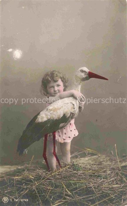 Foto RPH Nr. S. 741-6749 Maedchen Storch Stork Cigogne Ciguena
