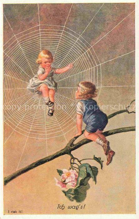 Spinnen Tiere Kinder Child Enfant Litho