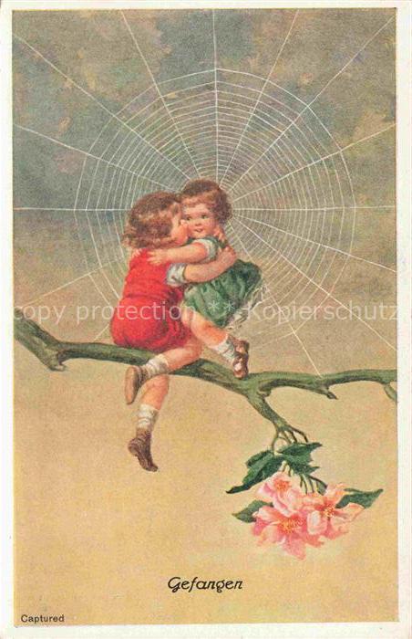 Spinnen Tiere Kinder Child Enfant Litho Gefangen