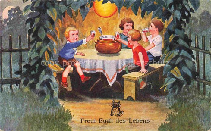 Verlag WS SB Nr. 9781 Kinder Abendessen Litho Katze