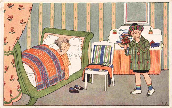 Juechtzer Franz Kuenstlerkarte Jugend von heute Serie 666-69 Kinder sleeping gir