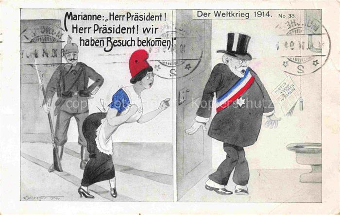 Schwarz Weiss Rot-Flagge (SWR) Litho Weltkrieg Marianne Praesident Soldat
