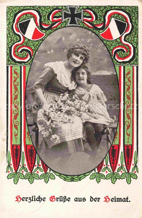 SWR Schwarz Weiss Rot-Flagge Litho Gruesse aus der Heimat Maedchen Frau