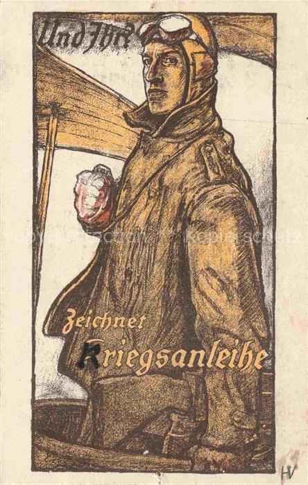 BALLON -Flug Aviatik zeichnet Kriegsanleihe Pilot Weltkrieg