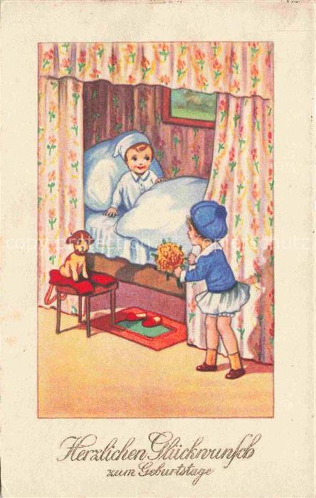 Geburtstag Birthday Anniversaire Kinder Hund Litho