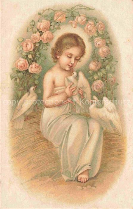 Tauben Pigeons Palomas-- Kinder Maedchen Litho