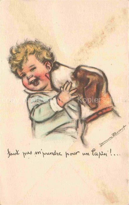 BOURET Kuenstlerkarte Hund Kind Litho Paris