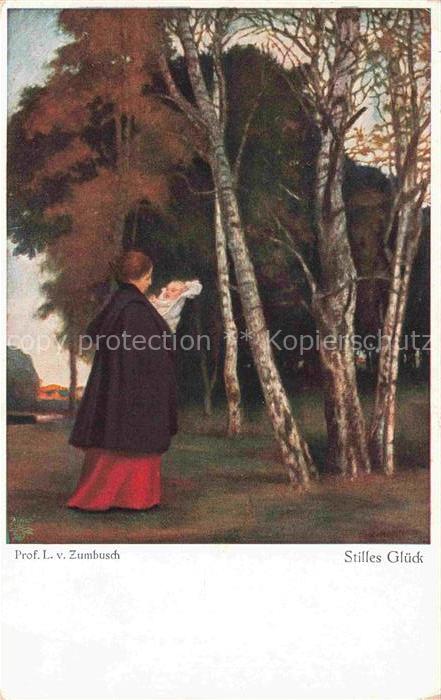 ZUMBUSCH L. v. Prof. Kuenstlerkarte Stilles Glueck Mutter Kind
