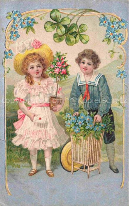 Kinder Child Enfants Litho Blumen Hutmode