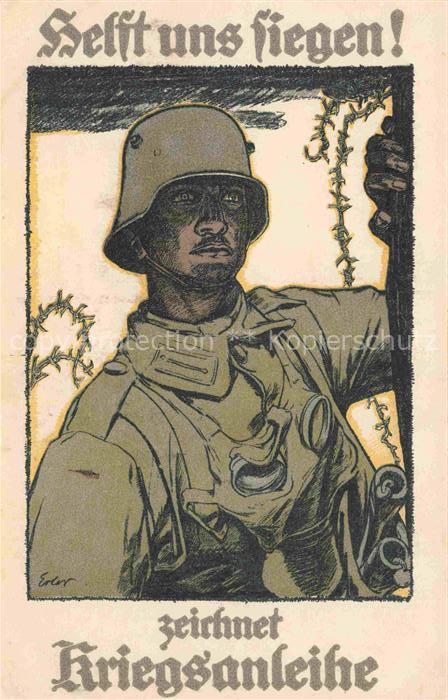 Militaria WK1 zeichnet Kriegsanleihe Helft uns Fliegen Soldat