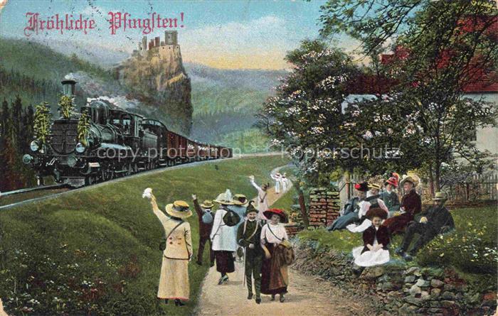 Pfingsten Pentecost Pentecote-- Eisenbahn Chemain de Fer Litho