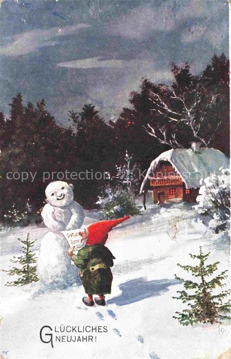 Verlag BKWI Verlag B.K.W.I. Nr. Neujahrsgruss Schneemann 2606-4 Zwerge Dwarfs Na