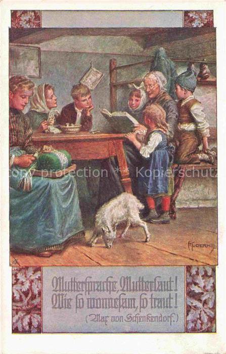 Schulverein Deutscher Nr. 792 Kinder Oma Laemmchen Litho