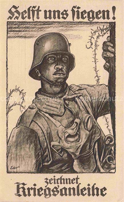 Militaria WK1 zeichnet Kriegsanleihe Helft uns Fliegen Soldat