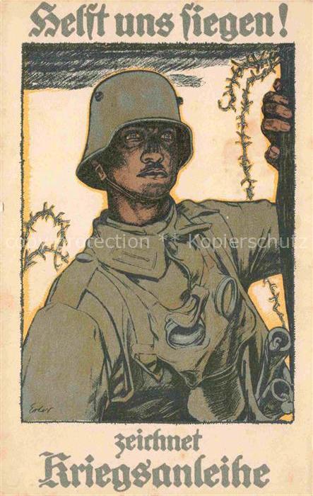 Militaria WK1 zeichnet Kriegsanleihe Helft uns Fliegen Soldat
