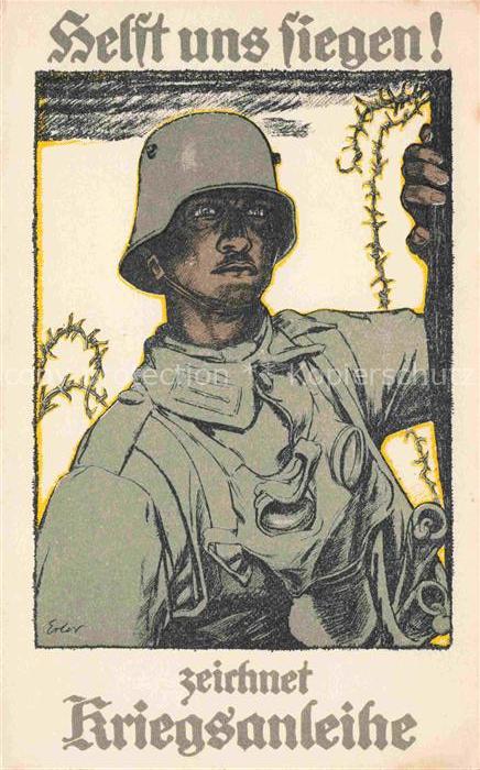 Militaria WK1 zeichnet Kriegsanleihe Helft uns Fliegen Soldat