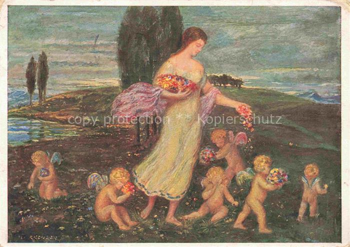 KRENZER O. Kuenstlerkarte Flora Nr. 6521 Kinder Engel Litho