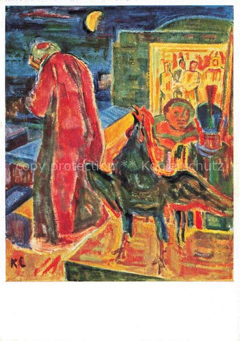 CASPAR Karl (1879-1956) Kuenstlerkarte Hahnenschrei