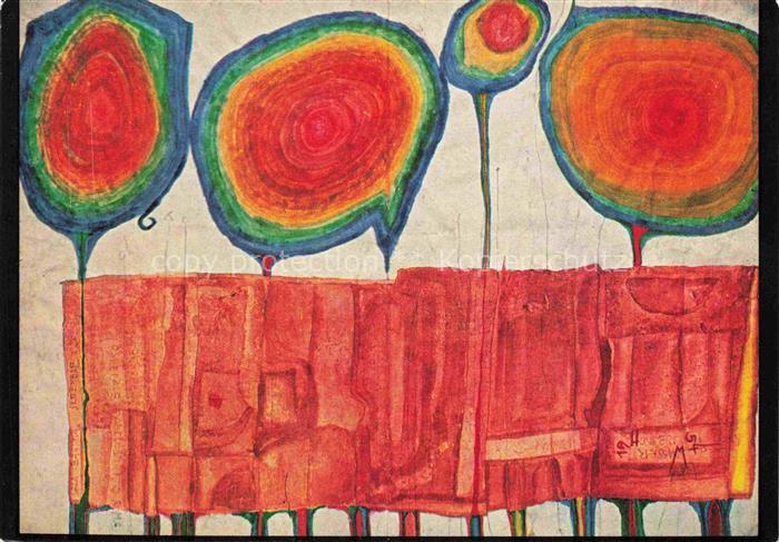 HUNDERTWAssER Friedrich Kuenstlerkarte Vier Atlantisblumen in einer Vase