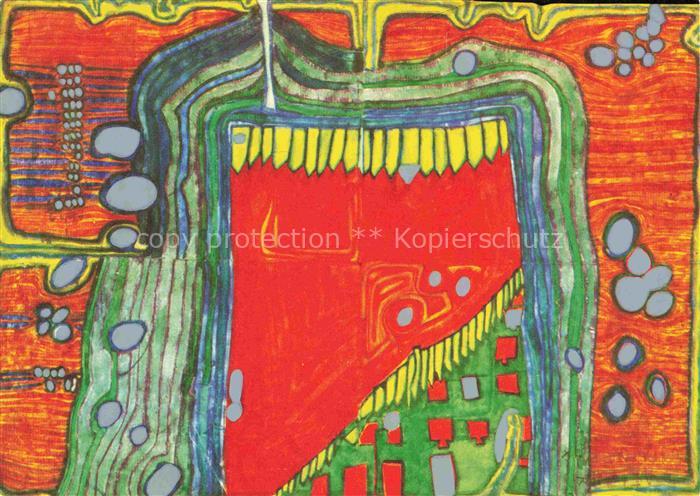 HUNDERTWAssER Friedrich Kuenstlerkarte Garten im Regentropfen Theater