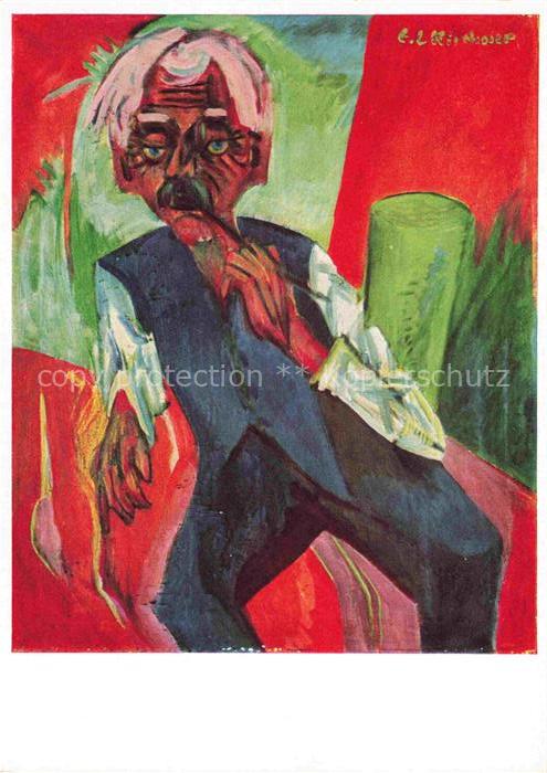 KIRCHNER Ernst Ludwig (1880-1938) Kuenstlerkarte Alter Bauer