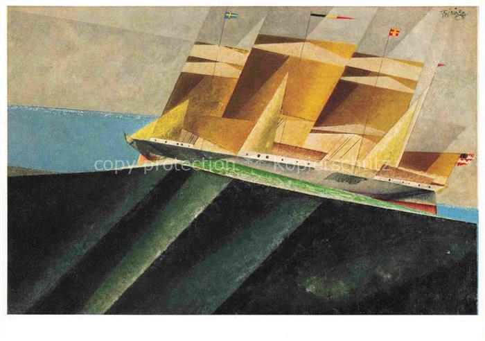 FEININGER Lyonel Kuenstlerkarte Schwarze Wellen Mid Ocean Segelschiff