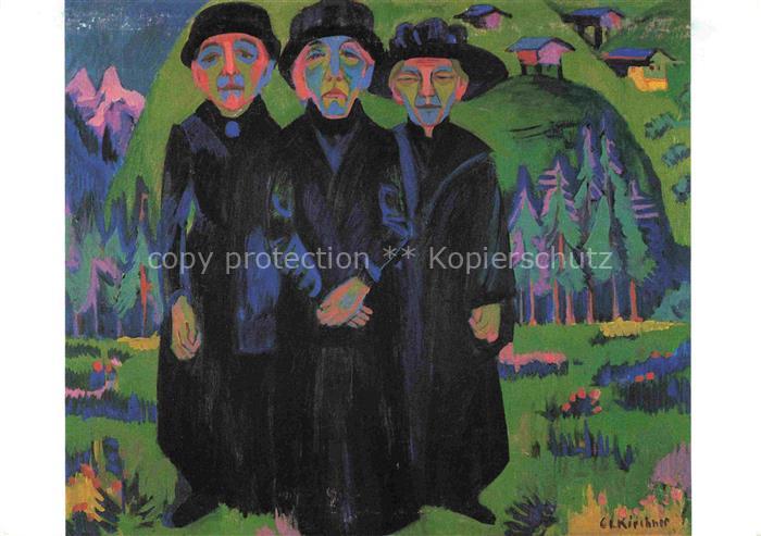 KIRCHNER Ernst Ludwig (1880-1938) Kuenstlerkarte Die drei alten Frauen Schwester