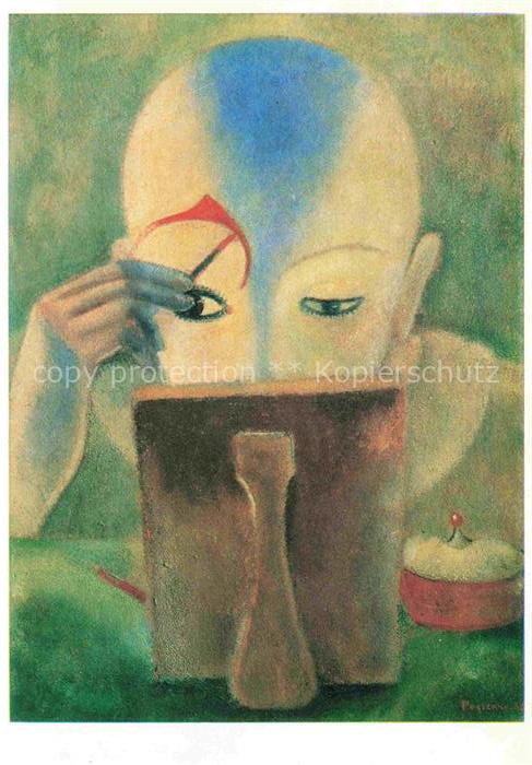 RODTSCHENKO Alexander (1891-1956) Kuenstlerkarte Beim Schminken Dresden